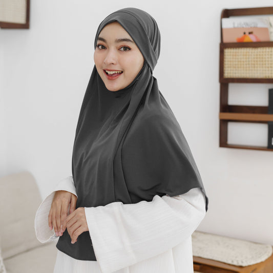 Aisha French Khimar Syari Instan Jersey Abu - Demar Hijab