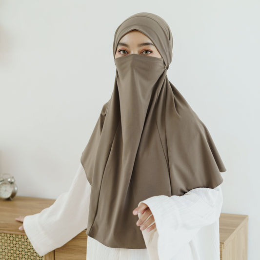Aisha French Khimar Syari Instan Jersey Khaki - Demar Hijab