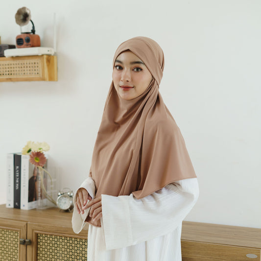 Aisha French Khimar Syari Instan Jersey Mocca - Demar Hijab