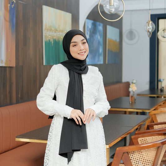 Aleeya Pashmina Instan Jersey Hitam - Demar Hijab